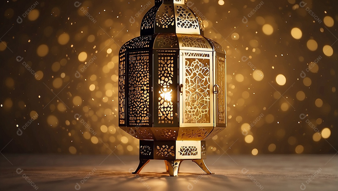 Lanterna islâmica de ouro padrão espaço vazio lua nuvens luzes