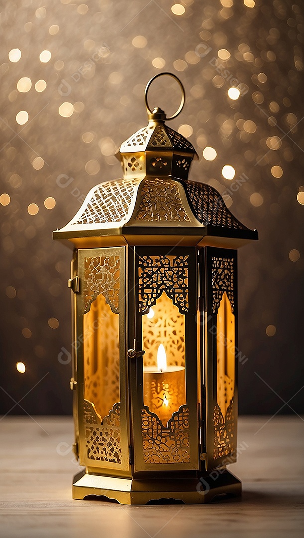 Lanterna islâmica de ouro padrão espaço vazio lua nuvens luzes
