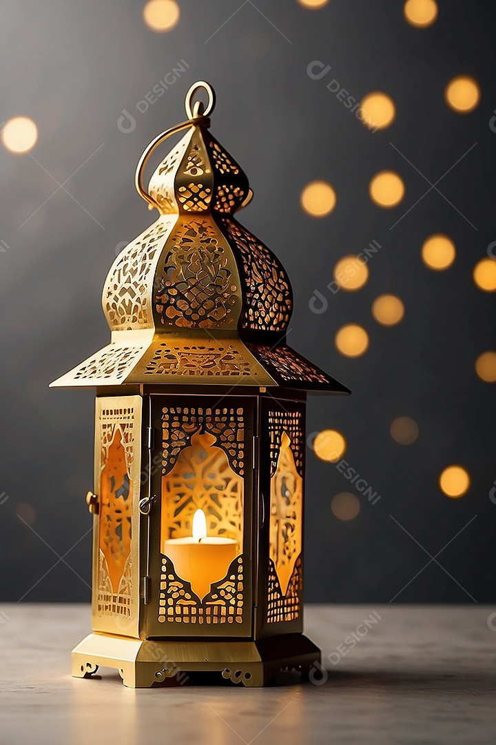Lanterna islâmica de ouro padrão espaço vazio lua nuvens luzes