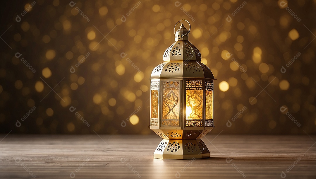 Lanterna islâmica de ouro padrão espaço vazio lua nuvens luzes