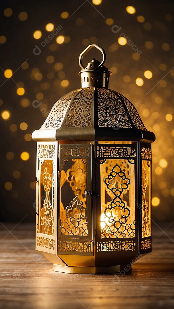 Lanterna islâmica de ouro padrão espaço vazio lua nuvens luzes
