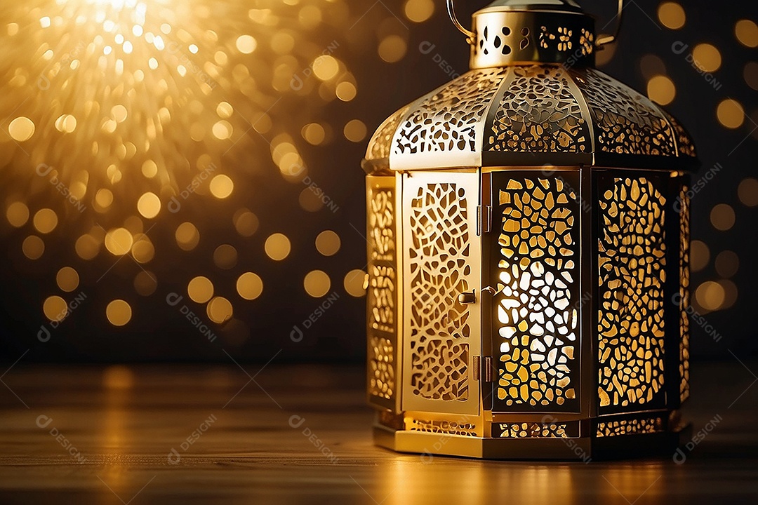 Lanterna islâmica de ouro padrão espaço vazio lua nuvens luzes