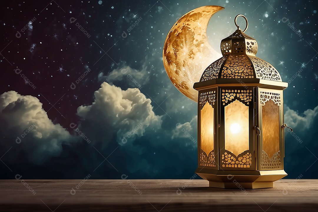 Lanterna islâmica de ouro padrão espaço vazio lua nuvens luzes -87d1-4606-8295-3f3a6d9b0006