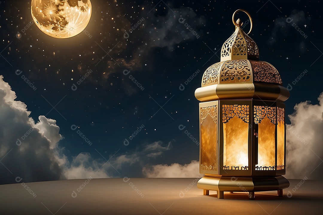 Lanterna islâmica de ouro padrão espaço vazio lua nuvens luzes -fba1-4027-b6a2-b9b1b30790b9