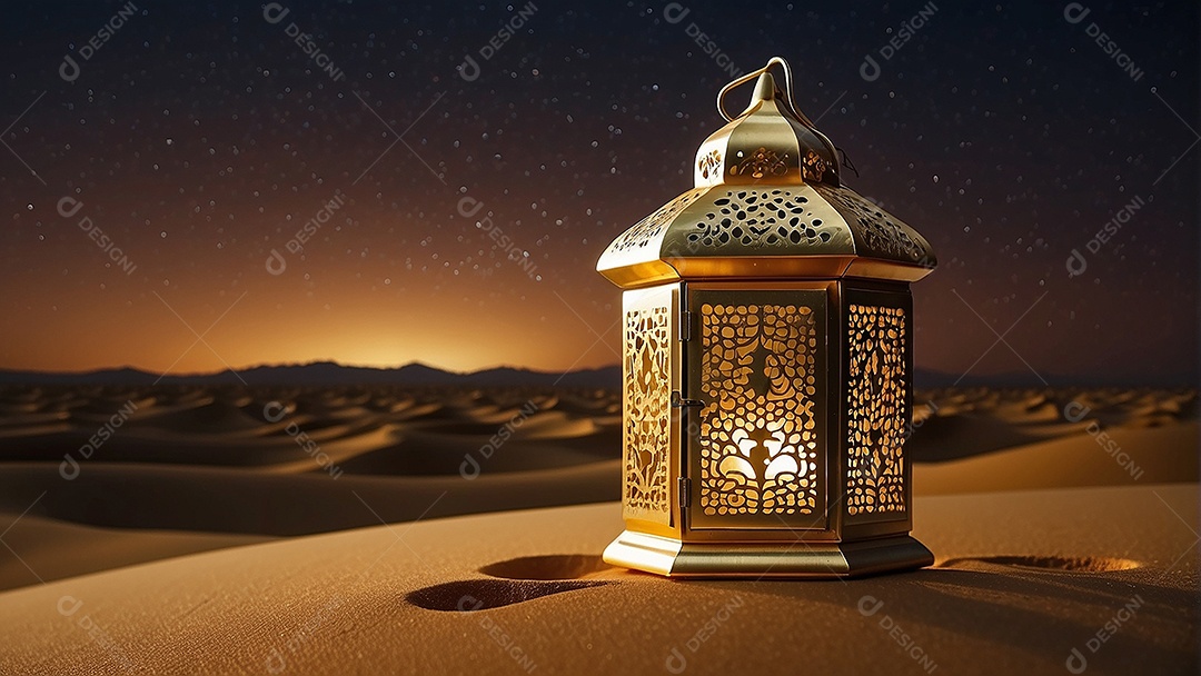Lanterna islâmica de ouro padrão espaço vazio lua nuvens luzes