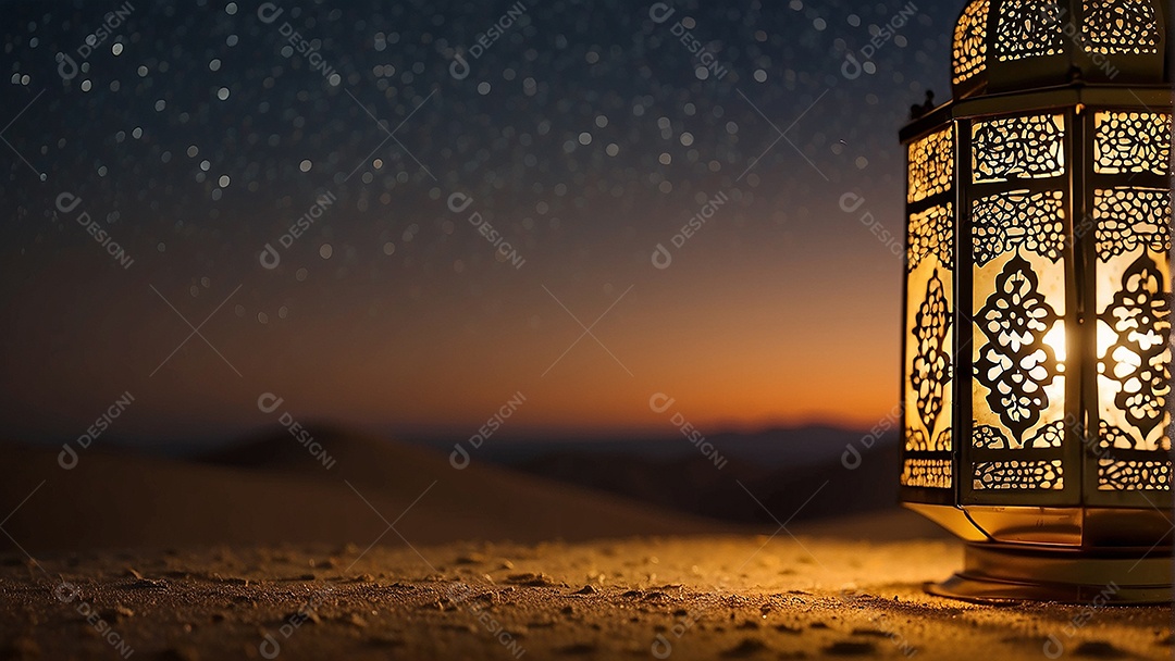 Lanterna islâmica de ouro padrão espaço vazio lua nuvens luzes