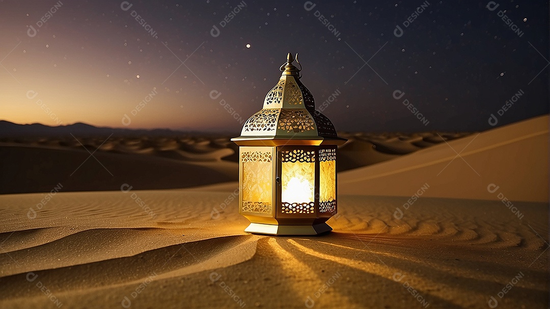 Lanterna islâmica de ouro padrão espaço vazio lua nuvens luzes