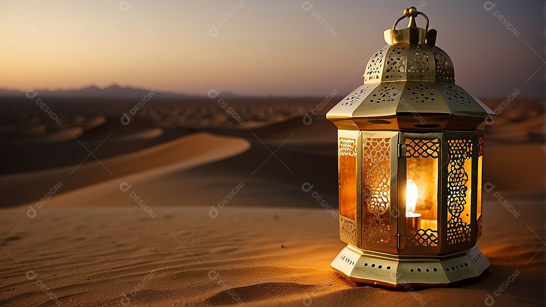 Lanterna islâmica de ouro padrão espaço vazio lua nuvens luzes