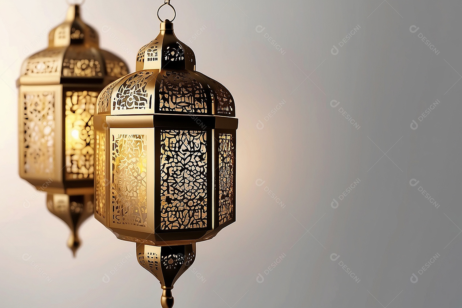 Lanterna islâmica de ouro padrão espaço vazio lua nuvens luzes