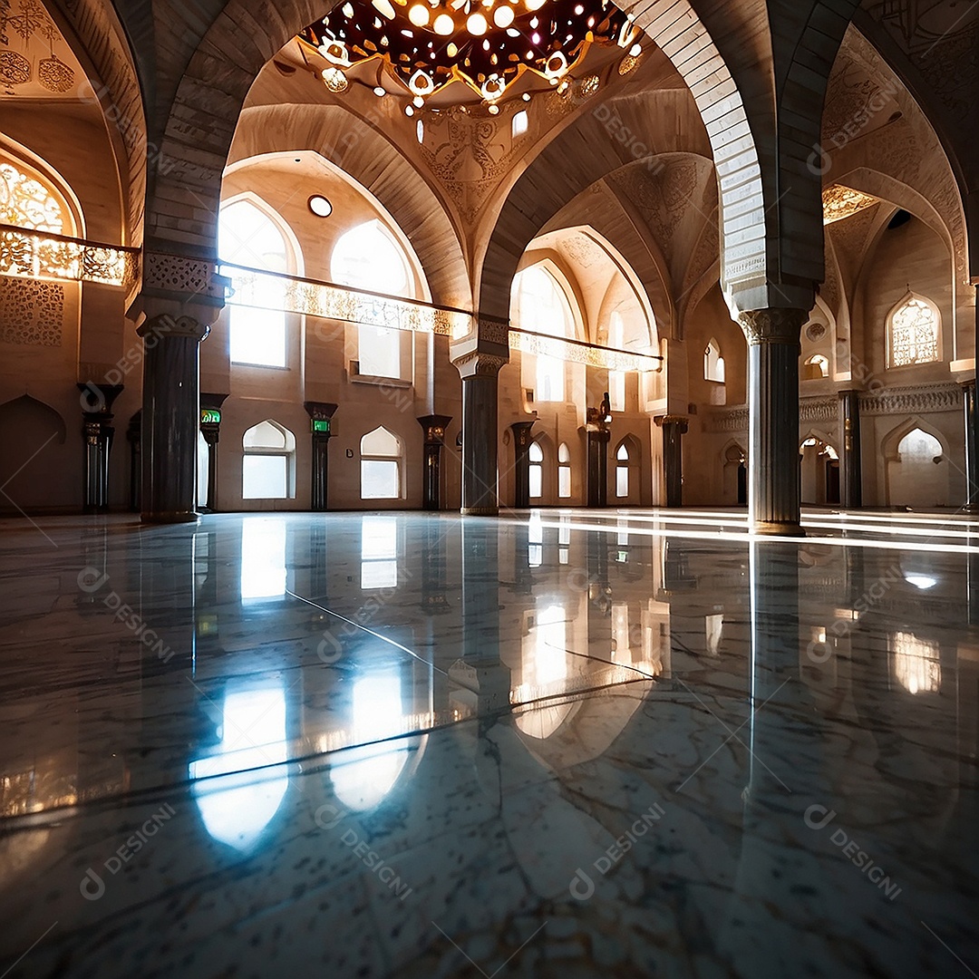 Padrão linda mesquita islâmica espaço vazio ilumina o fund