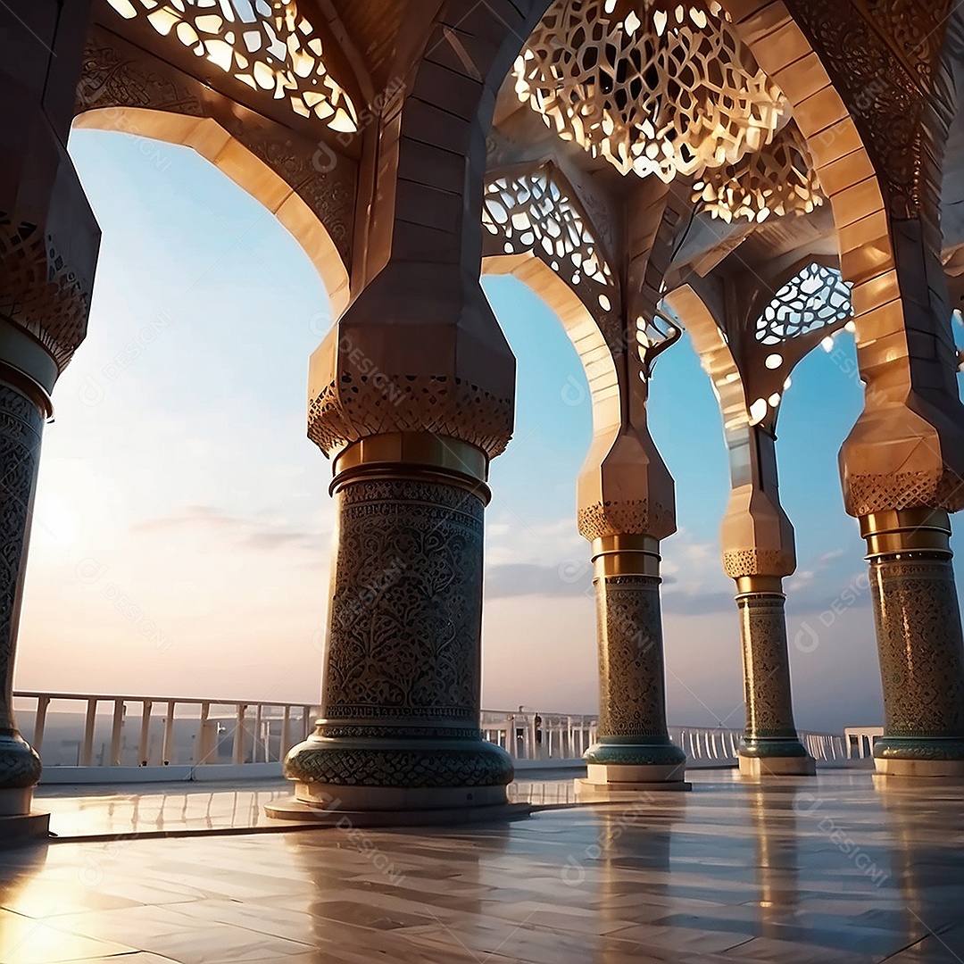 Padrão linda mesquita islâmica espaço vazio ilumina o fundo