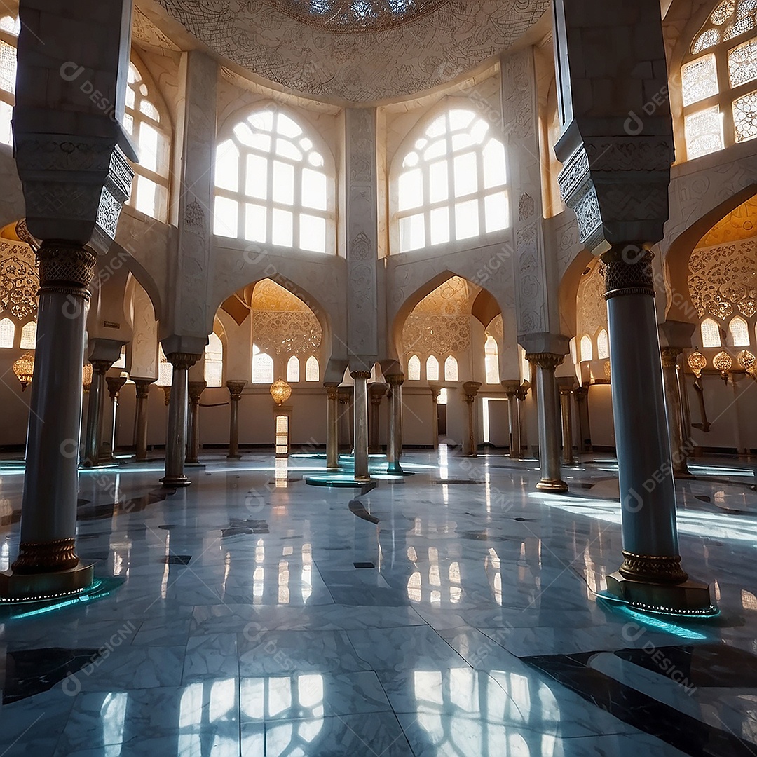 Padrão linda mesquita islâmica espaço vazio ilumina o fundo