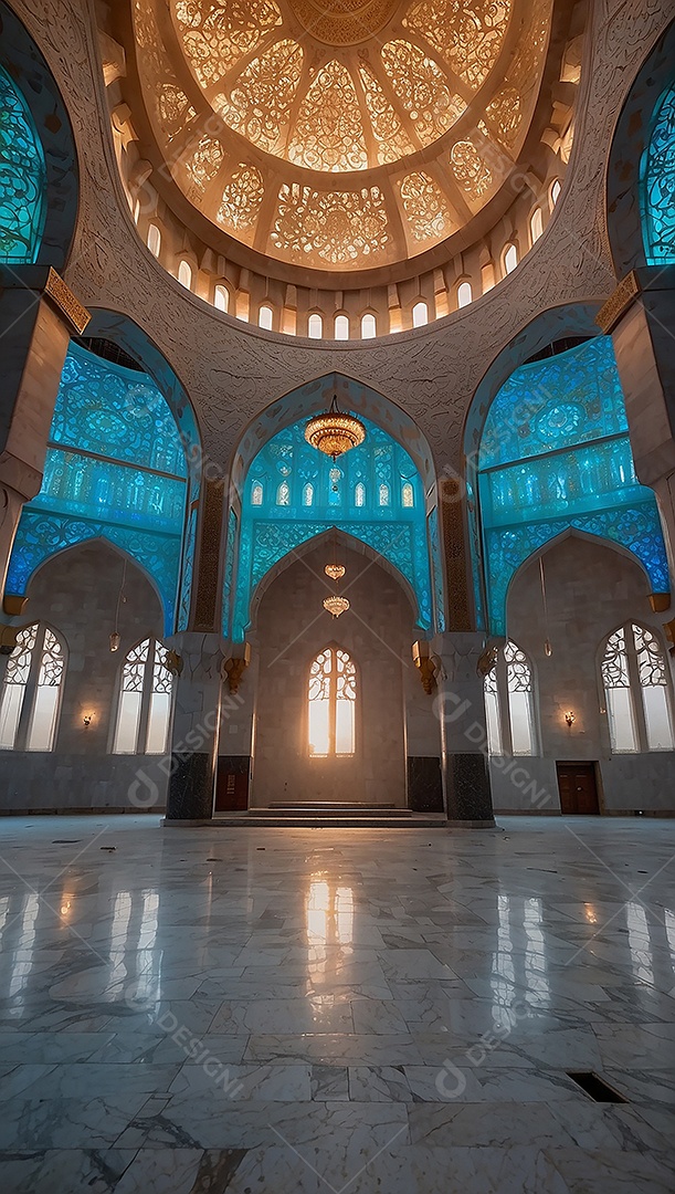 Padrão linda mesquita islâmica espaço vazio ilumina o fundo