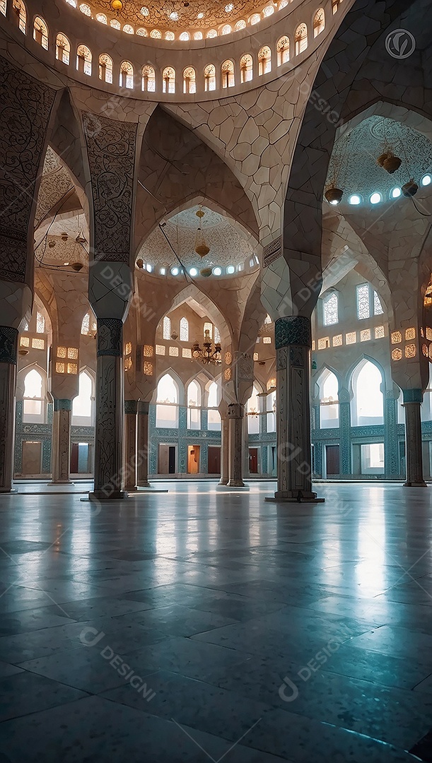 Padrão linda mesquita islâmica espaço vazio ilumina o fundo