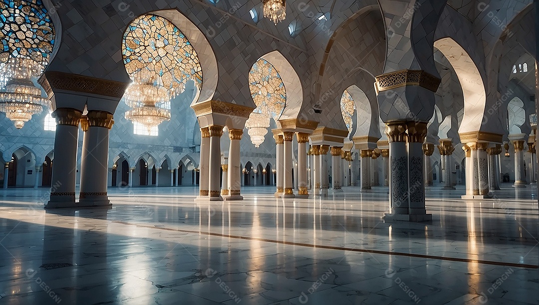 Padrão linda mesquita islâmica espaço vazio ilumina o fundo