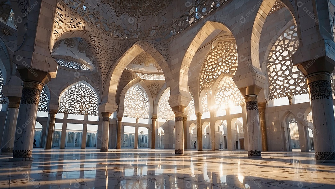 Padrão linda mesquita islâmica espaço vazio ilumina o fundo