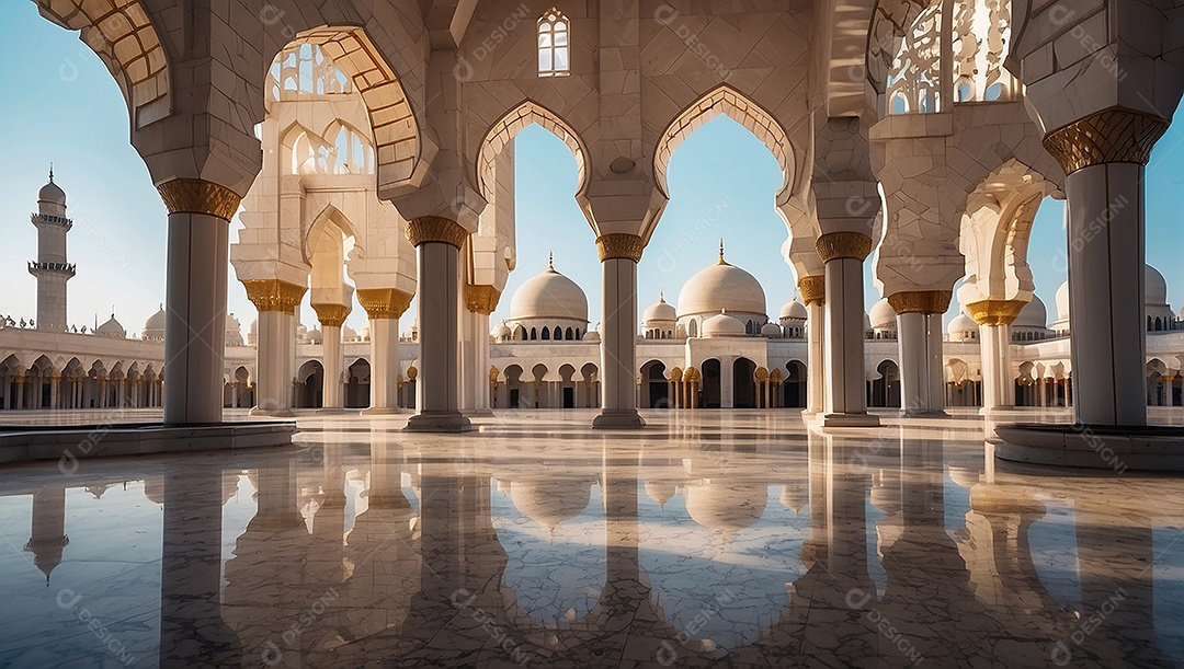 Padrão linda mesquita islâmica espaço vazio ilumina o fundo