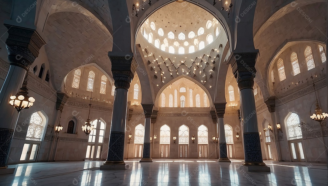 Padrão linda mesquita islâmica espaço vazio ilumina o fundo