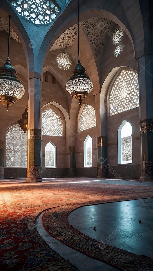 Padrão linda mesquita islâmica espaço vazio ilumina o fundo
