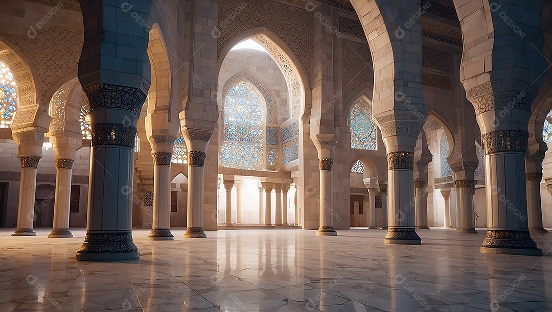 Padrão linda mesquita islâmica espaço vazio ilumina o fundo