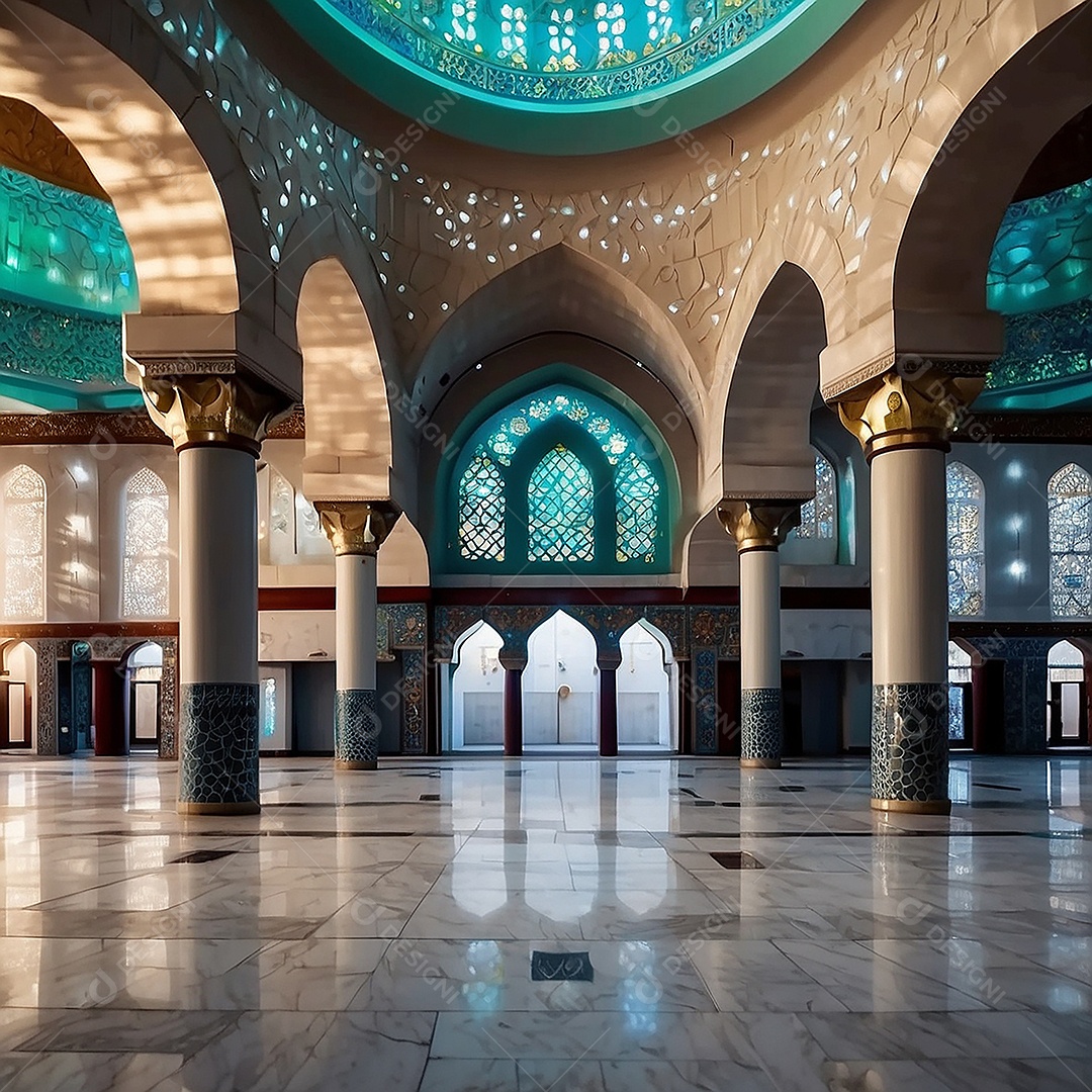 Padrão linda mesquita islâmica espaço vazio ilumina o fundo