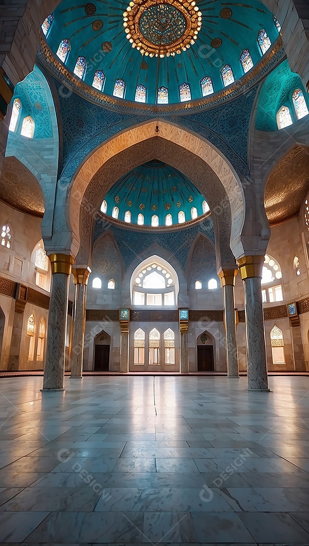 Padrão linda mesquita islâmica espaço vazio ilumina o fundo