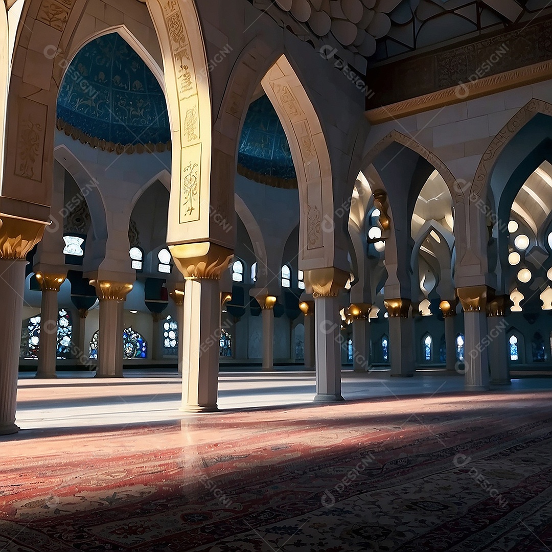 Padrão linda mesquita islâmica espaço vazio ilumina o fundo