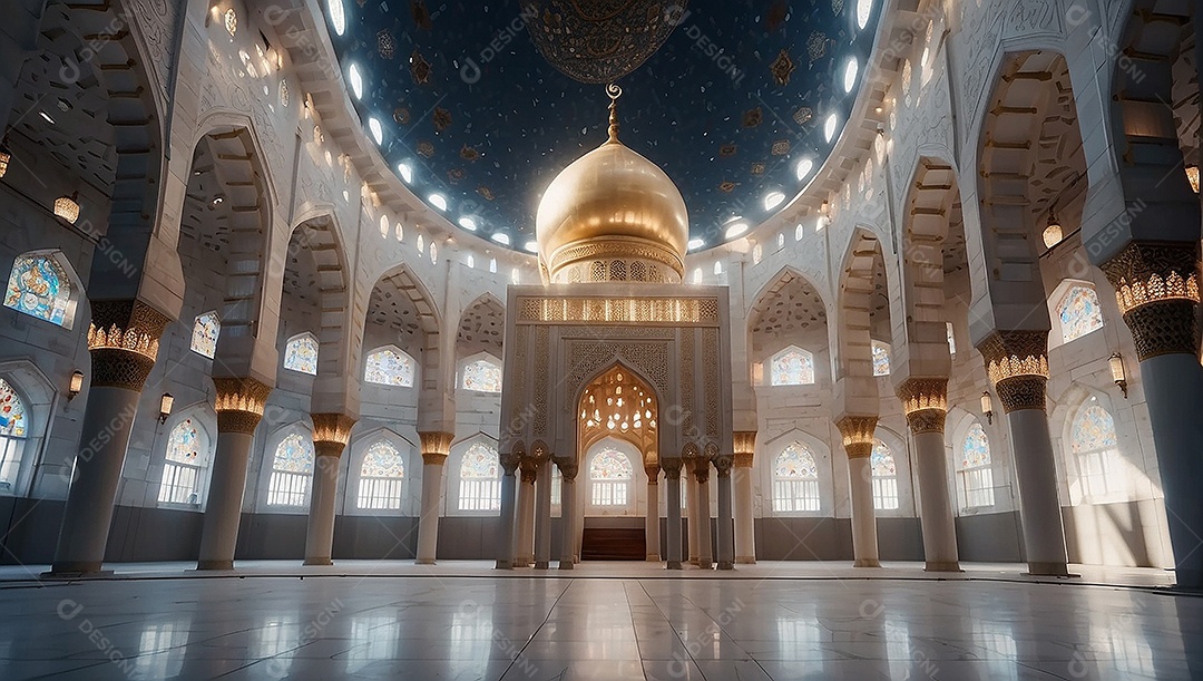 Padrão linda mesquita islâmica espaço vazio ilumina o fundo