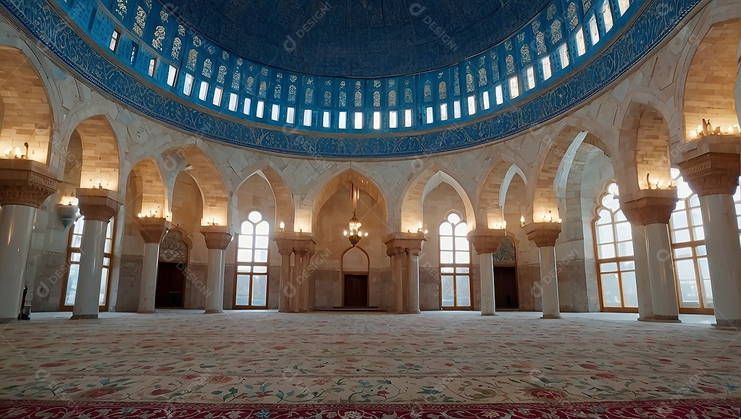 Padrão linda mesquita islâmica espaço vazio ilumina o fundo