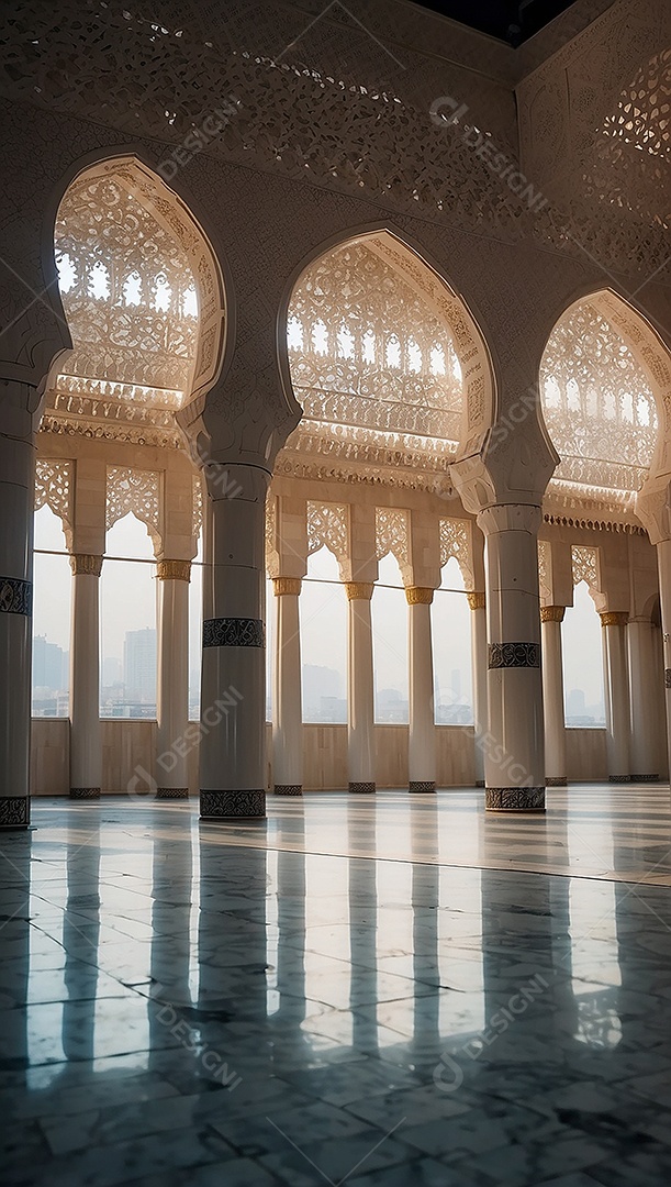 Padrão linda mesquita islâmica espaço vazio ilumina o fundo