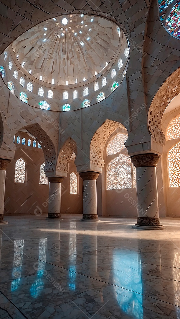 Padrão linda mesquita islâmica espaço vazio ilumina o fundo