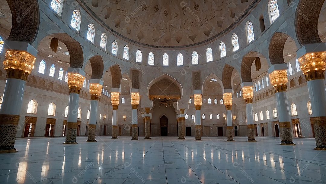 Padrão linda mesquita islâmica espaço vazio ilumina o fundo