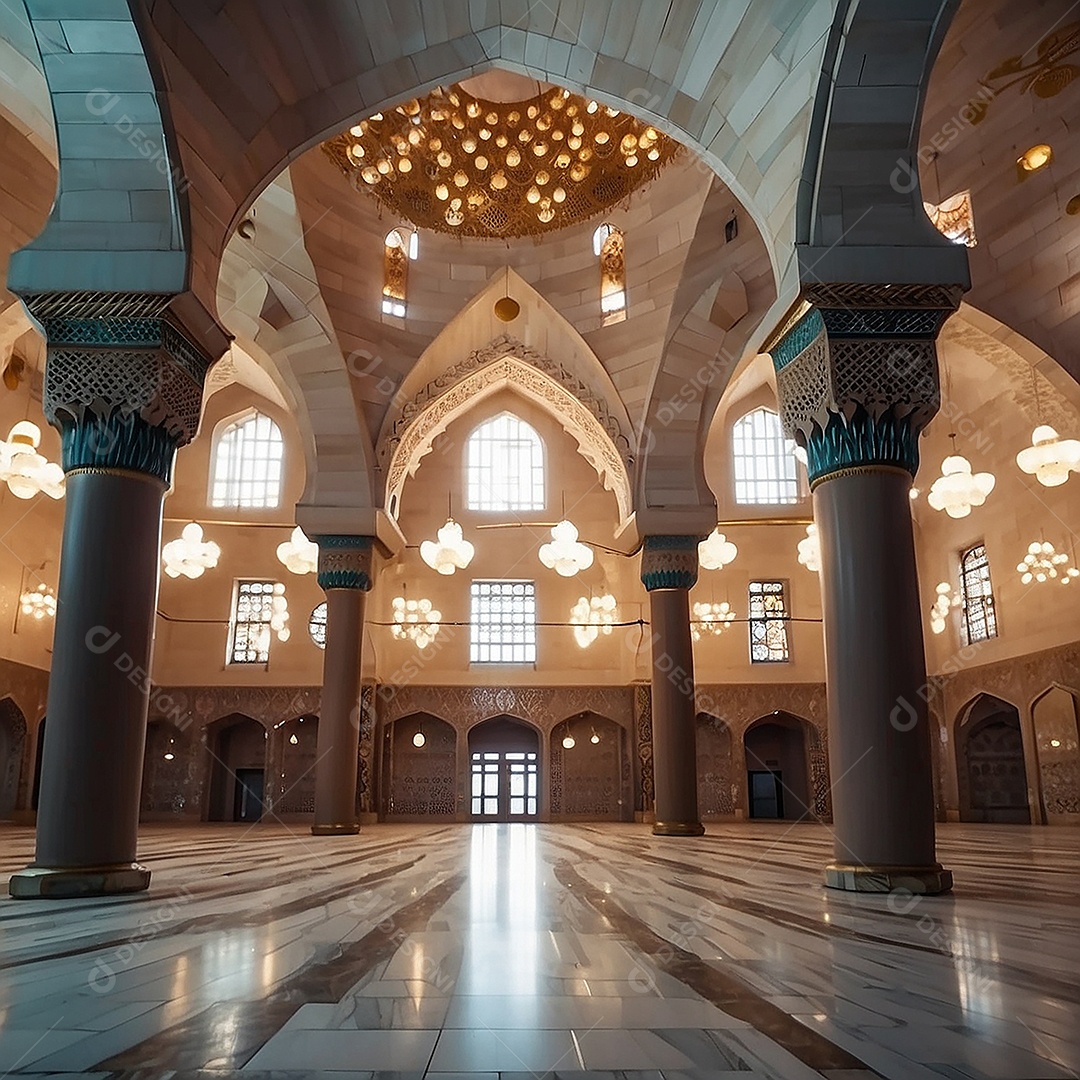 Padrão linda mesquita islâmica espaço vazio ilumina o fundo