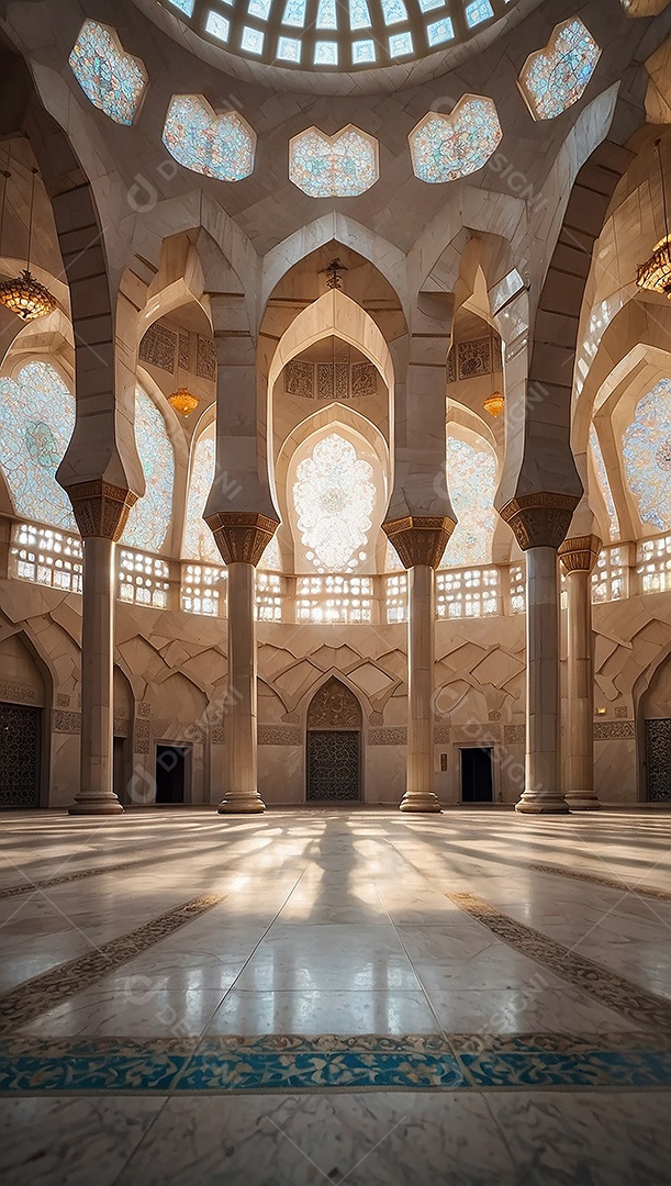 Padrão linda mesquita islâmica espaço vazio ilumina o fundo