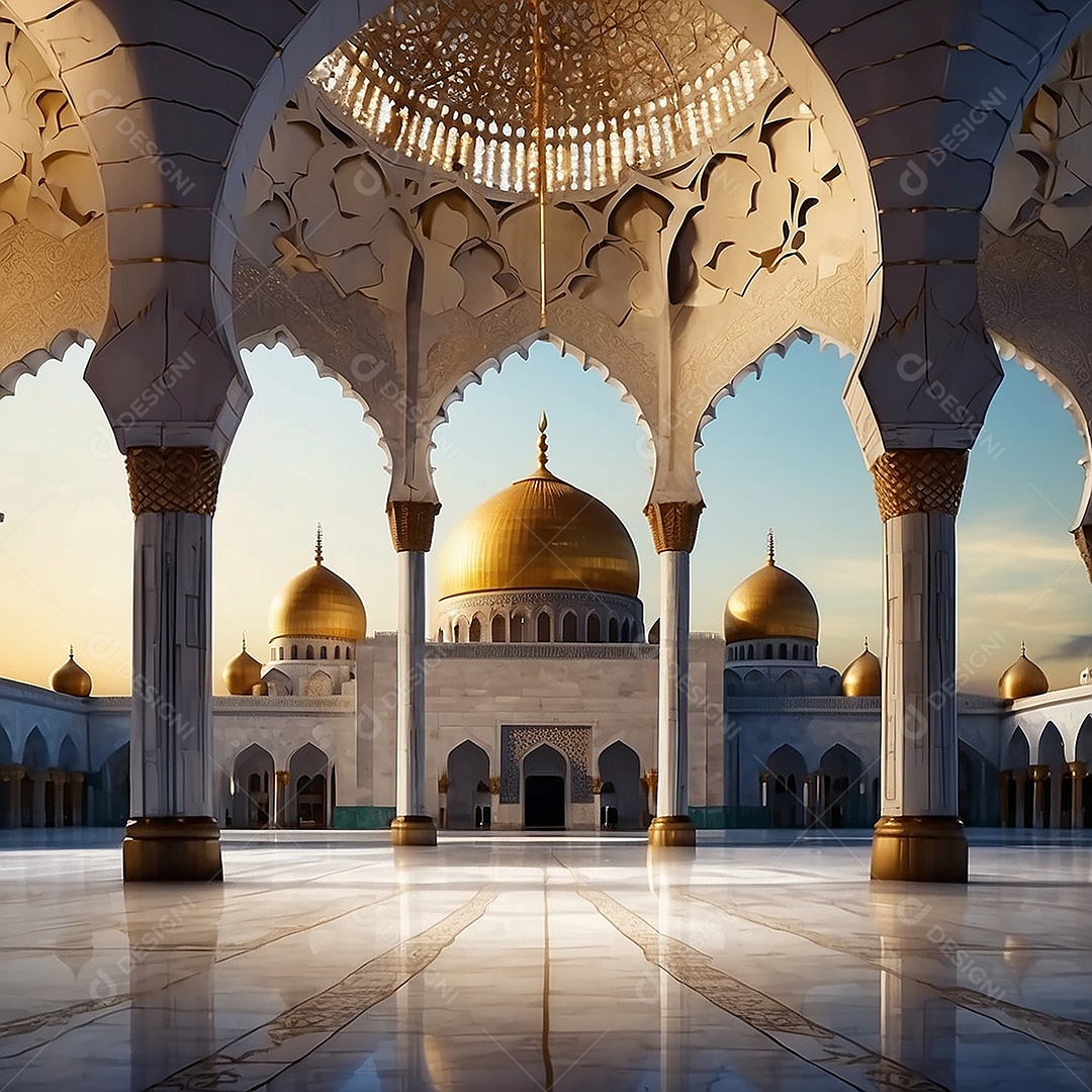 Padrão linda mesquita islâmica espaço vazio ilumina o fundo