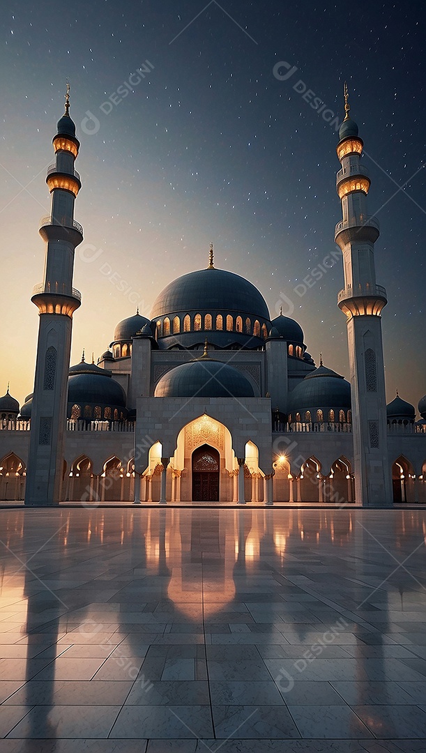 Padrão linda mesquita islâmica espaço vazio ilumina o fundo