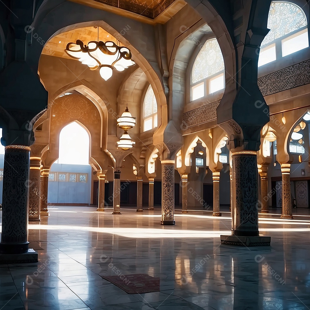 Padrão linda mesquita islâmica espaço vazio ilumina o fundo