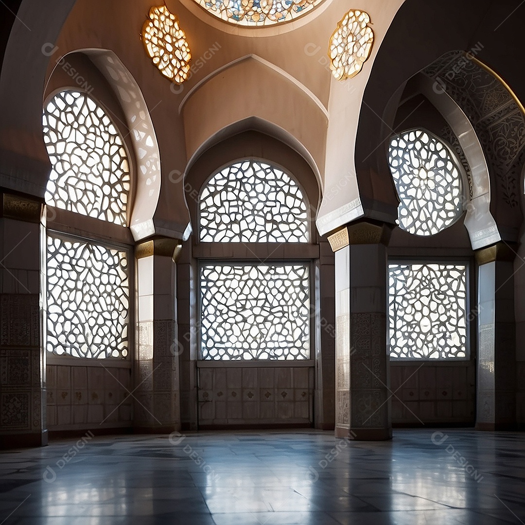 Padrão linda mesquita islâmica espaço vazio ilumina o fundo