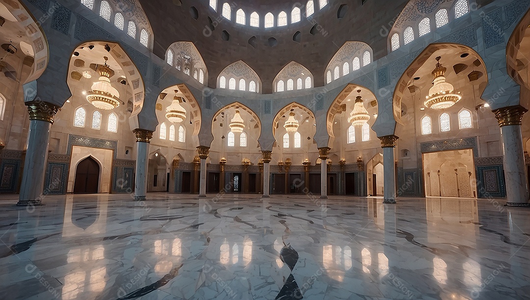 Padrão linda mesquita islâmica espaço vazio ilumina o fundo