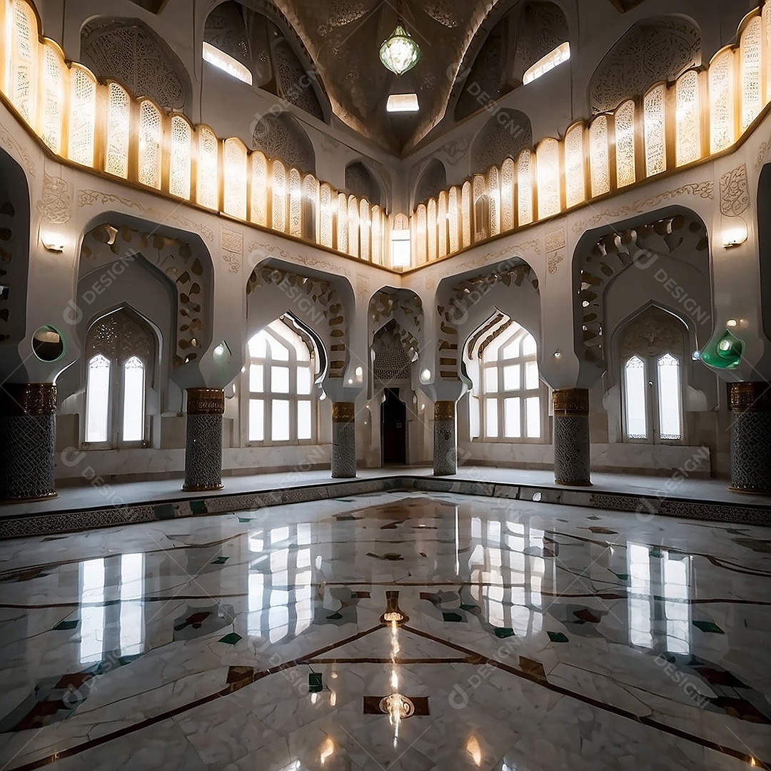 Padrão linda mesquita islâmica espaço vazio ilumina o fundo