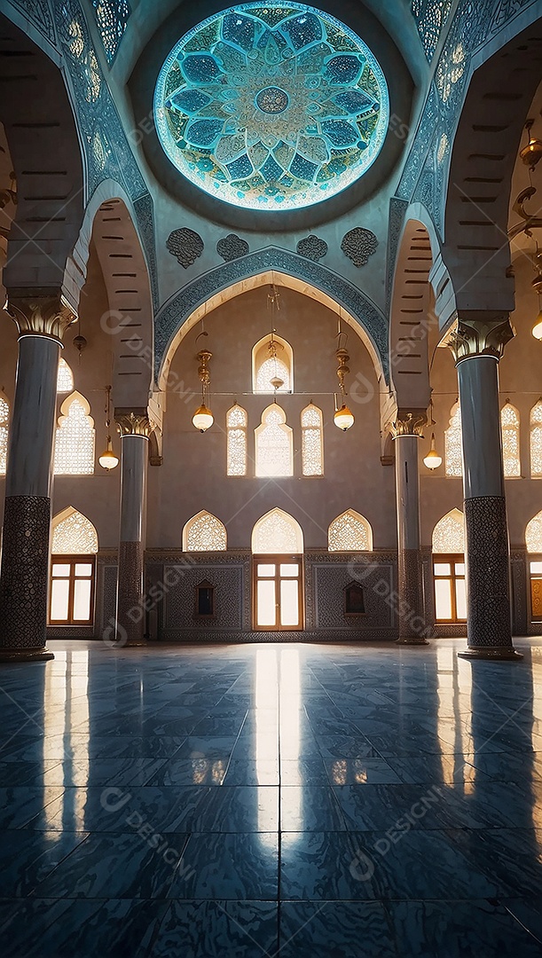 Padrão linda mesquita islâmica espaço vazio ilumina o fundo