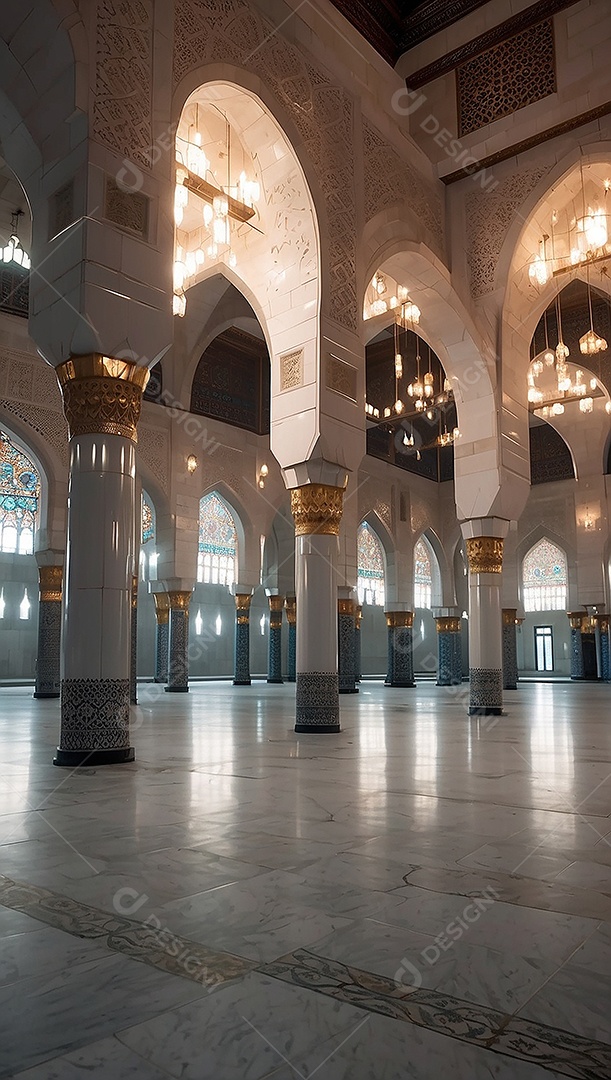 Padrão linda mesquita islâmica espaço vazio ilumina o fundo