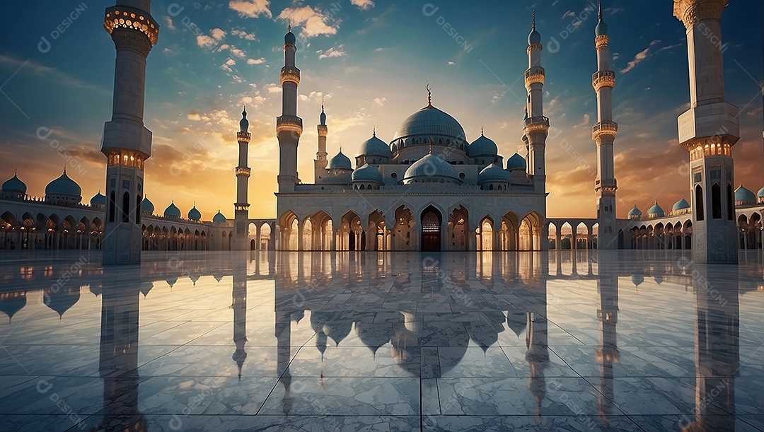 Padrão linda mesquita islâmica espaço vazio ilumina o fundo
