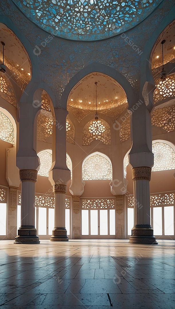 Padrão linda mesquita islâmica espaço vazio ilumina o fundo