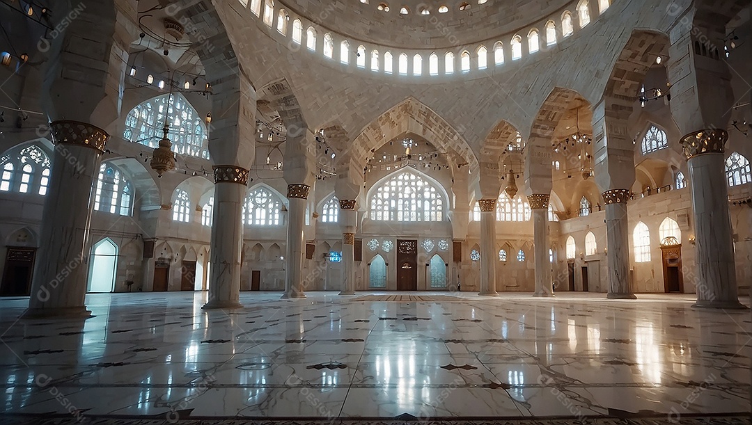 Padrão linda mesquita islâmica espaço vazio ilumina o fundo