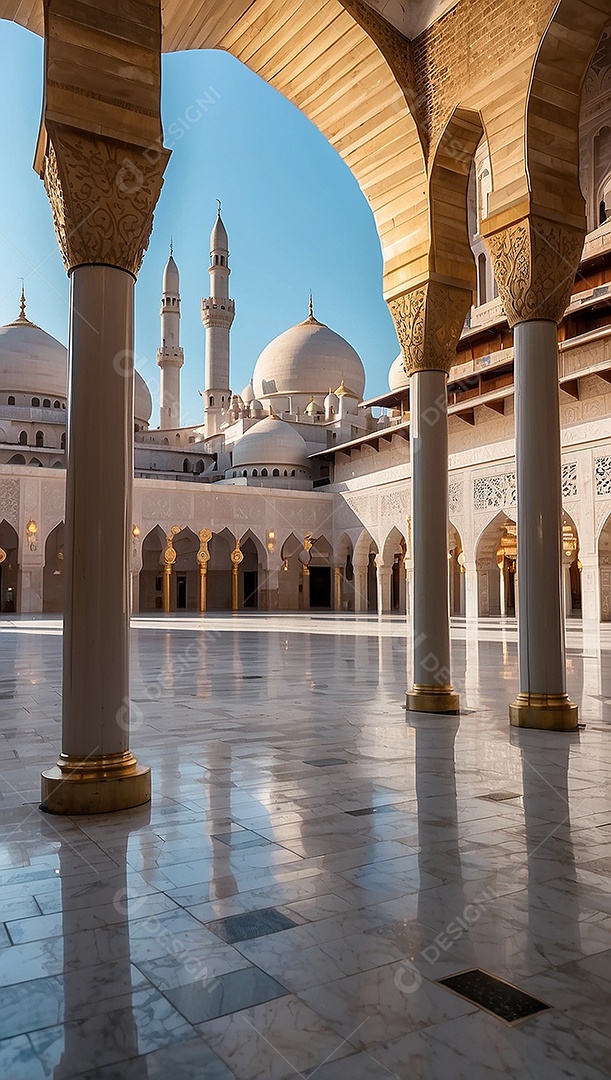 Padrão linda mesquita islâmica espaço vazio ilumina o fundo