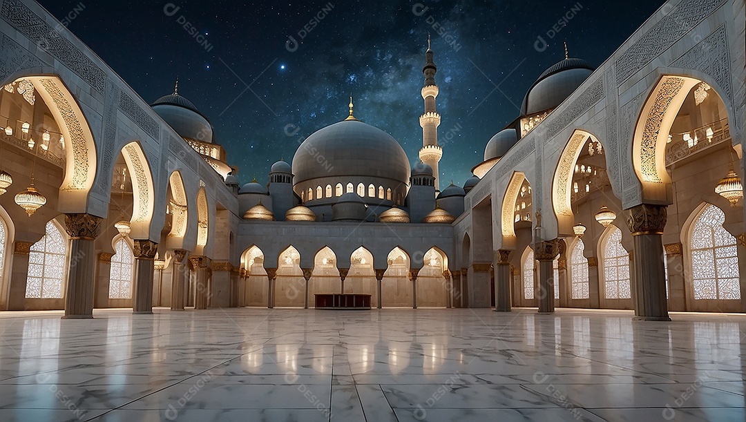 Padrão linda mesquita islâmica espaço vazio ilumina o fundo