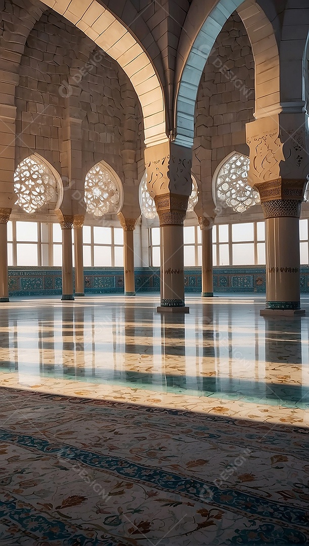 Padrão linda mesquita islâmica espaço vazio ilumina o fundo