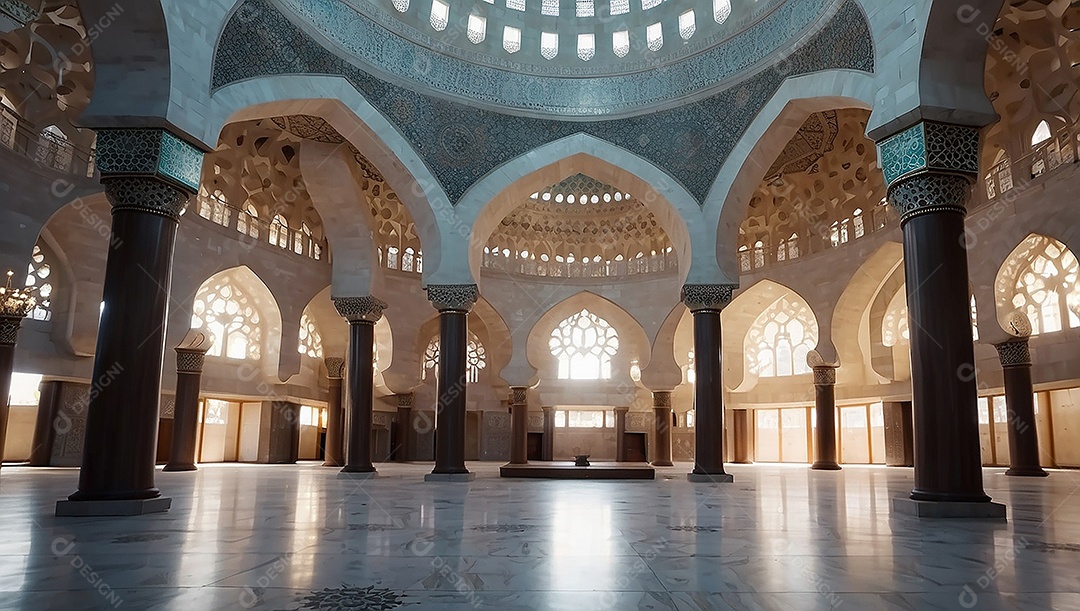 Padrão linda mesquita islâmica espaço vazio ilumina o fundo