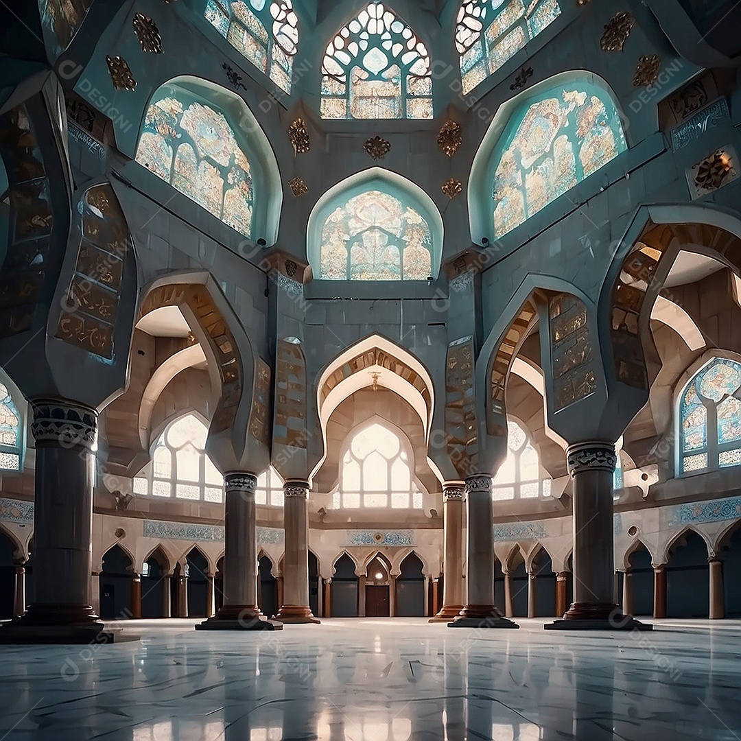 Padrão linda mesquita islâmica espaço vazio ilumina o fundo